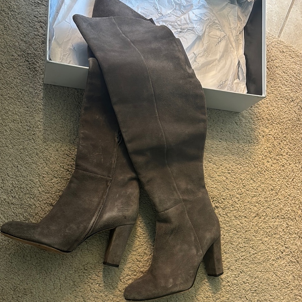 Halogen Brown Over the Knee Boots Suede Chunky Heel